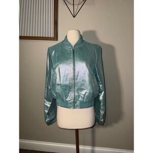 Wilsons Leather Maxima Aqua Metallic Shimmer Bomber Jacket Women's XL